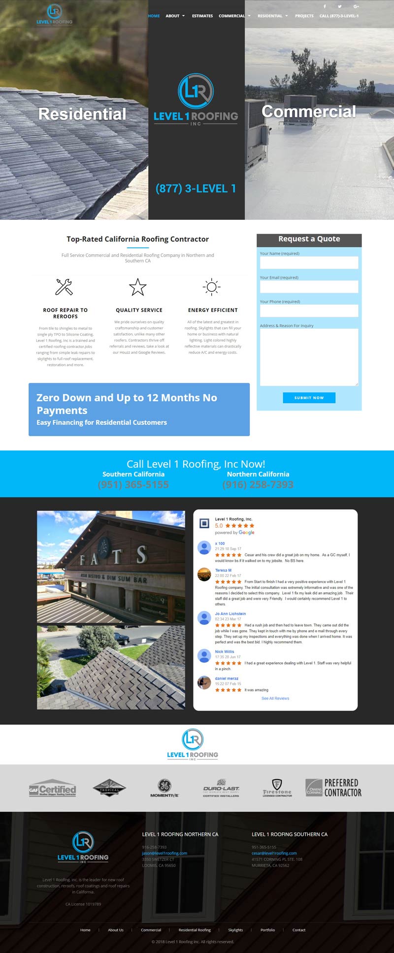 Roof Contractor Marketing Case Study website for Level 1 Roofing